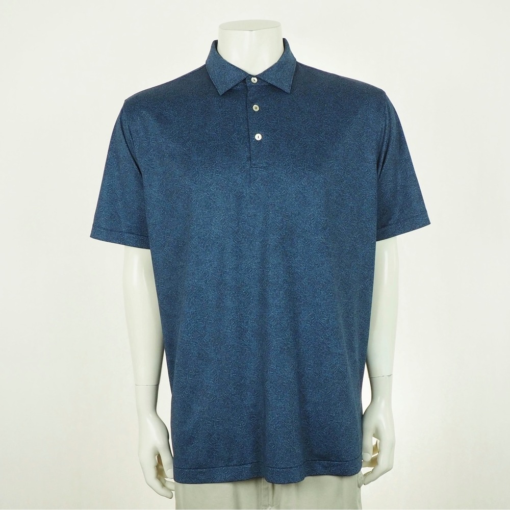 Peter Millar Lightning Summer Comfort Golf Polo Shirt Mens Large Blue AOP Skulls